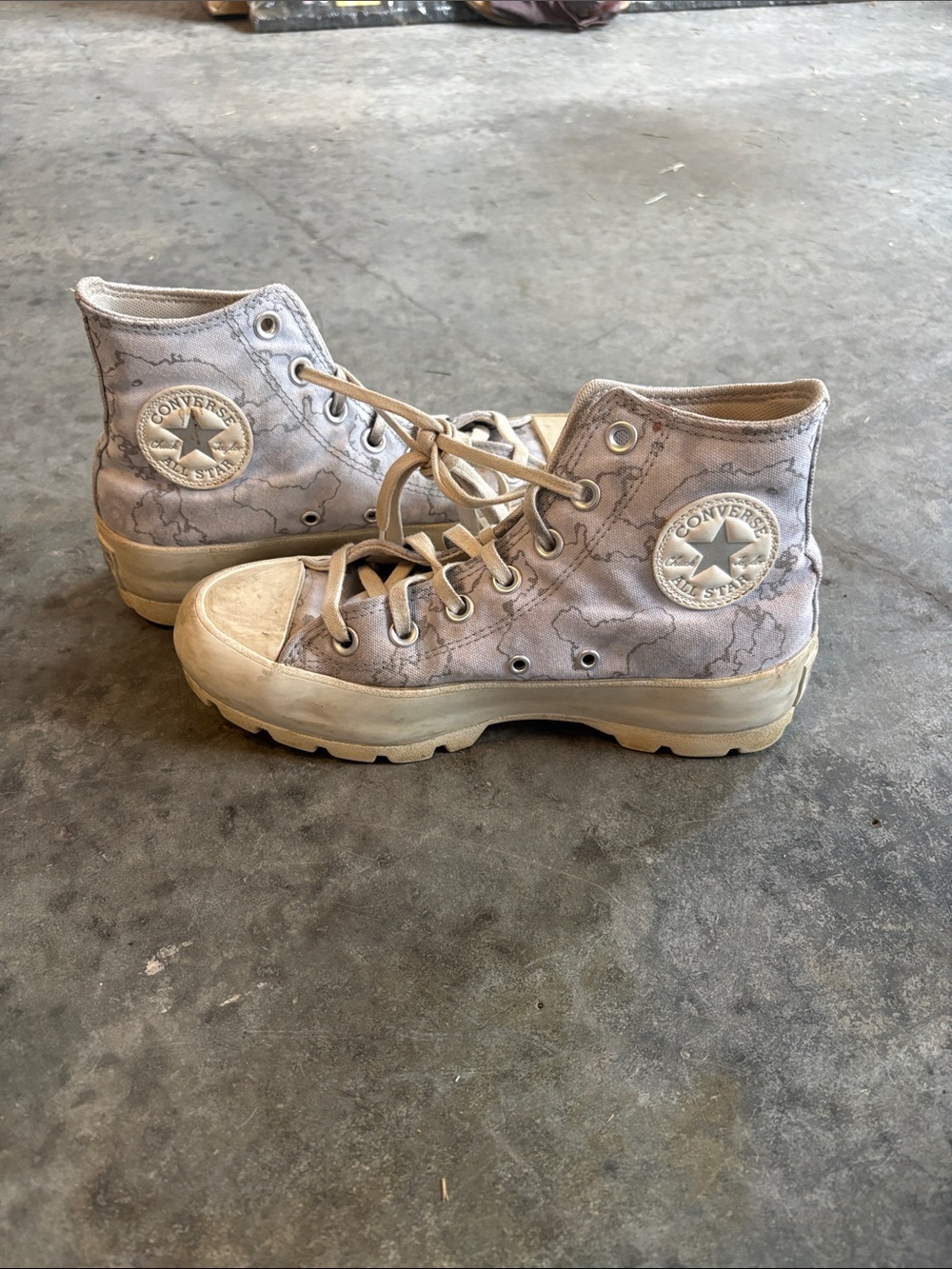 Converse High Top Sneakers in Light Gray Marble Print
